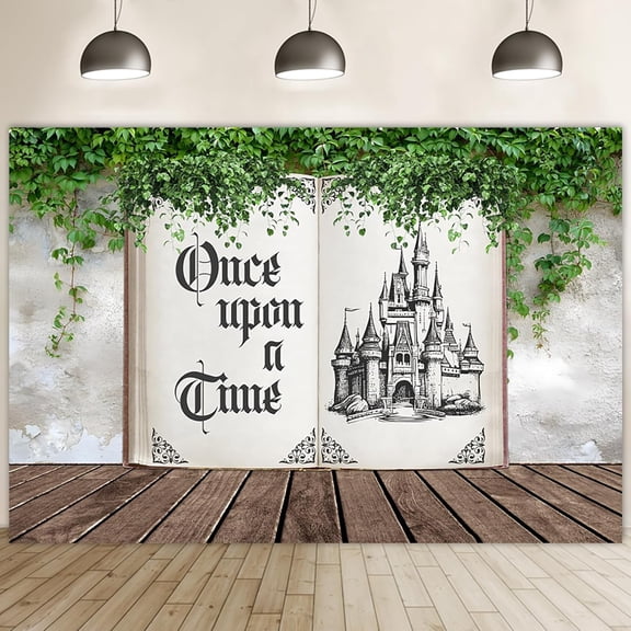 Fairy Tale Books Backdrop Once Upon A Time Photography Background Green Leaves Wall Castle Magic Book Wedding Birthday Party Decorations Banner Supplies Photo Booth Props