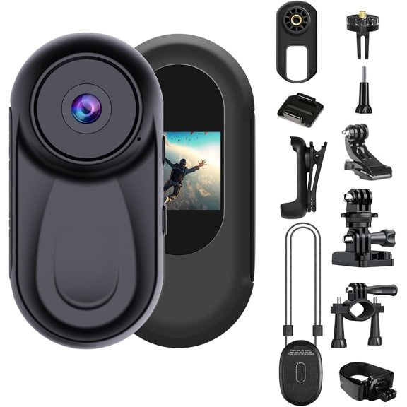 B-Qtech 1080P Mini Action Camera, Thumb-Sized Wearable Body Cam, One-Click Recording, 360° Clip, Ideal for Travel, Pets & Outdoor Adventures  (Black)