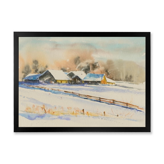 Designart 'Small VIllage At Evening Covered With Snow' Traditional Framed Art Print