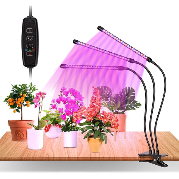 Luz LED para plantas, 3 luces de cultivo para plantas, lámpara con abrazadera de trípode con temporizador para plantas, jardín interior, bonsái, atenuación + temporización oso de fresa Electrónica