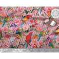 thumbnail image 2 of Soimoi Pink Velvet Fabric Stripe,Floral & Parrot Bird Print Sewing Fabric BTY 58 Inch Wide, 2 of 3