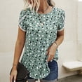thumbnail image 2 of Ichuanyi Allover Print Petal Sleeve Blouse for Women Juniors Summer Wave Point Short Sleeve Tees T-Shirt Casual Round Neck Tops, 2 of 8