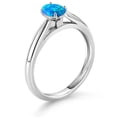 thumbnail image 3 of Gem Stone King 0.50 Ct Oval Cabochon Blue Simulated Opal 10K White Gold Solitaire Engagement Ring, 3 of 4