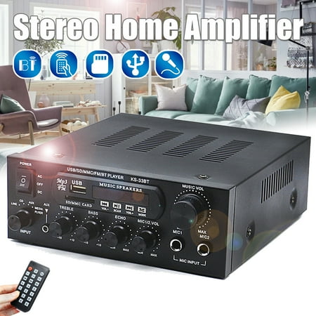 Audio Stream Karaoke - 900W 115V-230V 2CH HIFI High Power Audio Amplifier B luetooth Wireless Streaming Stereo Receiver Home Theater System Karaoke with 2 MIC & Remote Control For PC Phone Tablet MP3