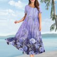 thumbnail image 2 of WTOBBY Women Casual Loose Bohemian Floral Short Sleeve Long Maxi Summer Beach Swing Dress for Outdoor Activities and Relaxed Style,Purple XL, 2 of 5