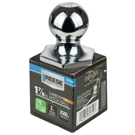 Reese Towpower Interlock  Carbon Forged Trailer Hitch Ball, 1-7/8 in. Diameter, 2,000 lbs. Capacity, 1 in. Shank Dia, 2 in. Shank Length, Chrome