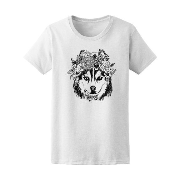 Husky Hippie & Flowers Dog Tee Women's -Image by Shutterstock