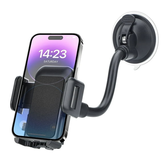 TSV Universal Dashboard Car Phone Holder, 360° Rotatable Car Windshield Mobile Phone Mount, Suction Cup Long Arm Car Cradle Stand for 3.5-6in iPhone & Android Cellphones