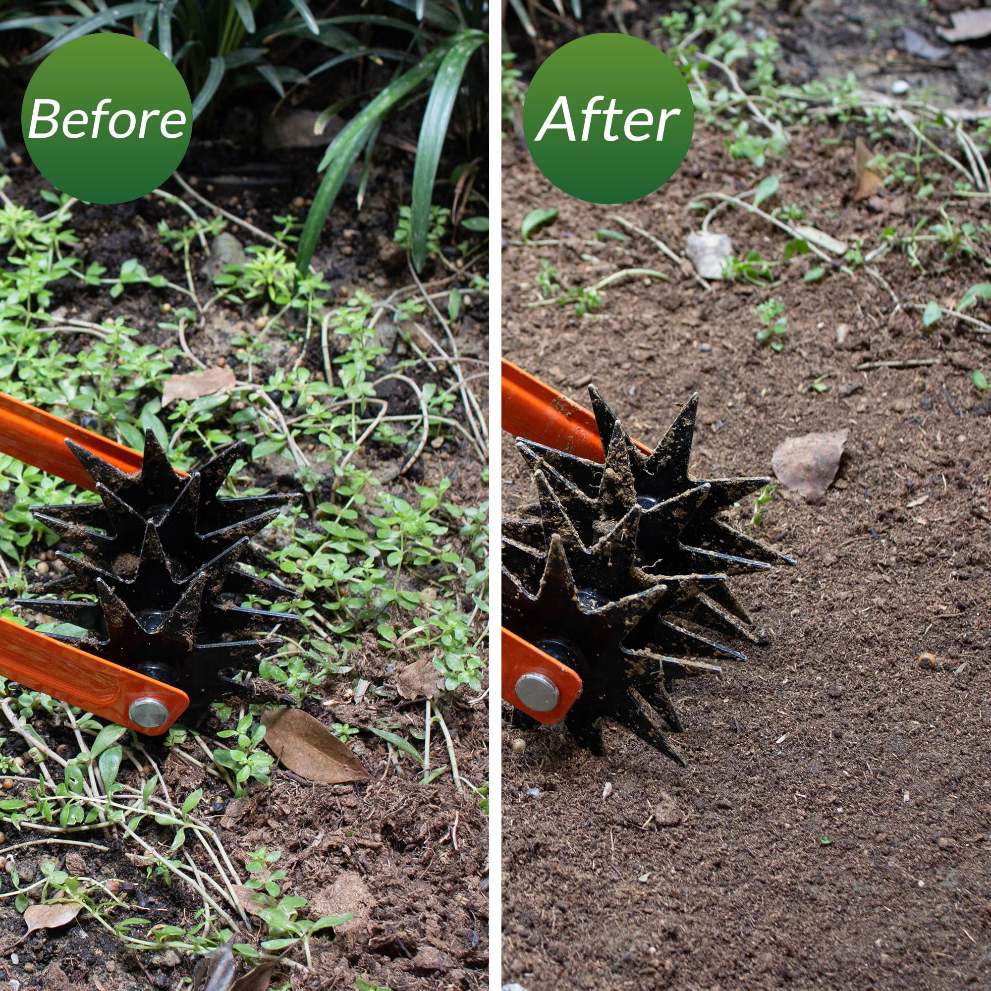 Rotary Cultivator Garden Tool  Adjustable Long Handle Hand Tiller With Star-shaped Rolling Tines 2-in-1 Weeder & Soil Aerator For Lawn Care Reseeding Grass Mixing Manual Yard