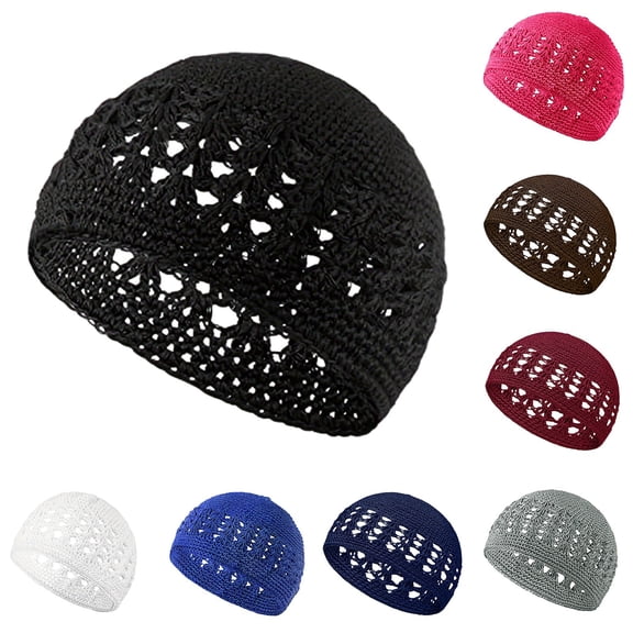 Kufi Hat for Men Knit Kufi Cap Crochet Beanie Skull Beanie African Solid Hat for Men Women