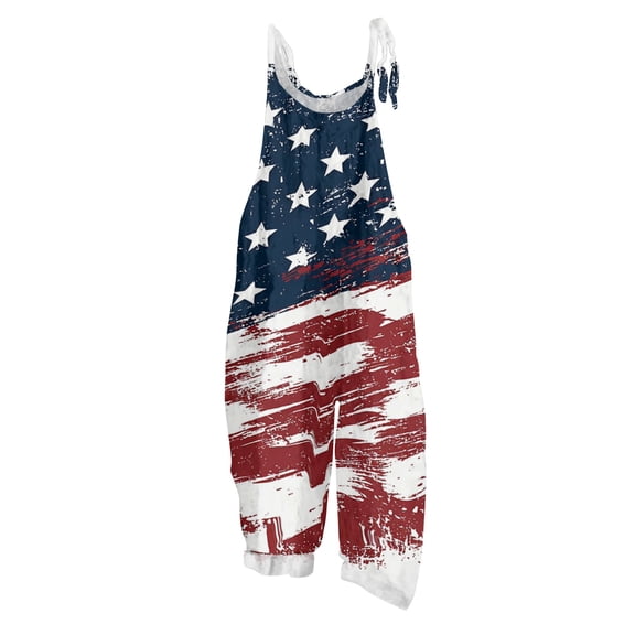 Women Sleeveless Wide Leg Overalls Adjustable Strap Loose Fit Jumpsuit with Artistic Printed Pattern Blue L