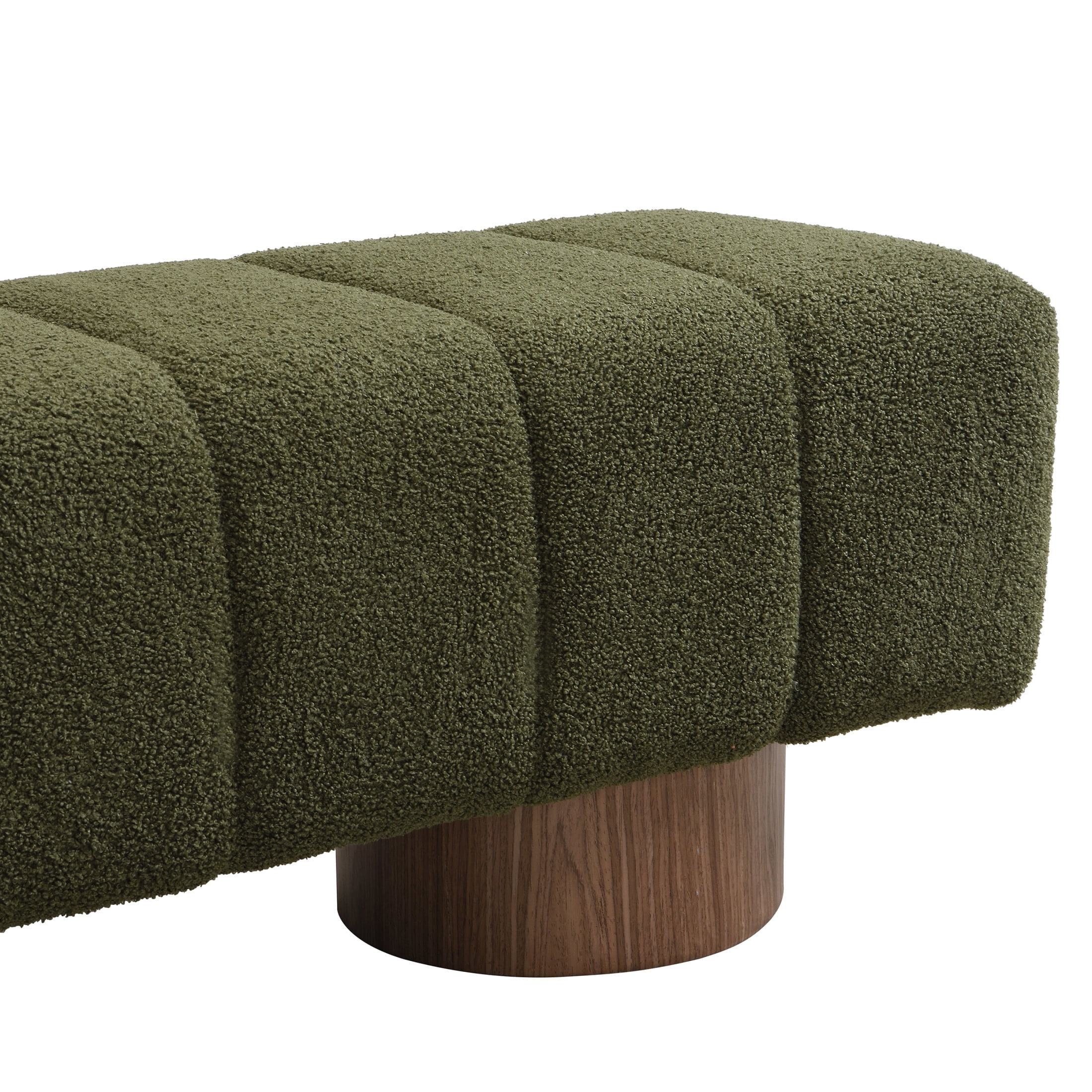 Christopher Knight Home 50" Ottoman Bench with Boucle Upholstery and Wood Legs, Green Fabric