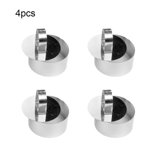 4 Pieces Cake Mold Assortment Stainless Molds Assortment Steel Non-stick Portable Mousse Mould Dessert Baking Tool Household Kitchen Gadget Round