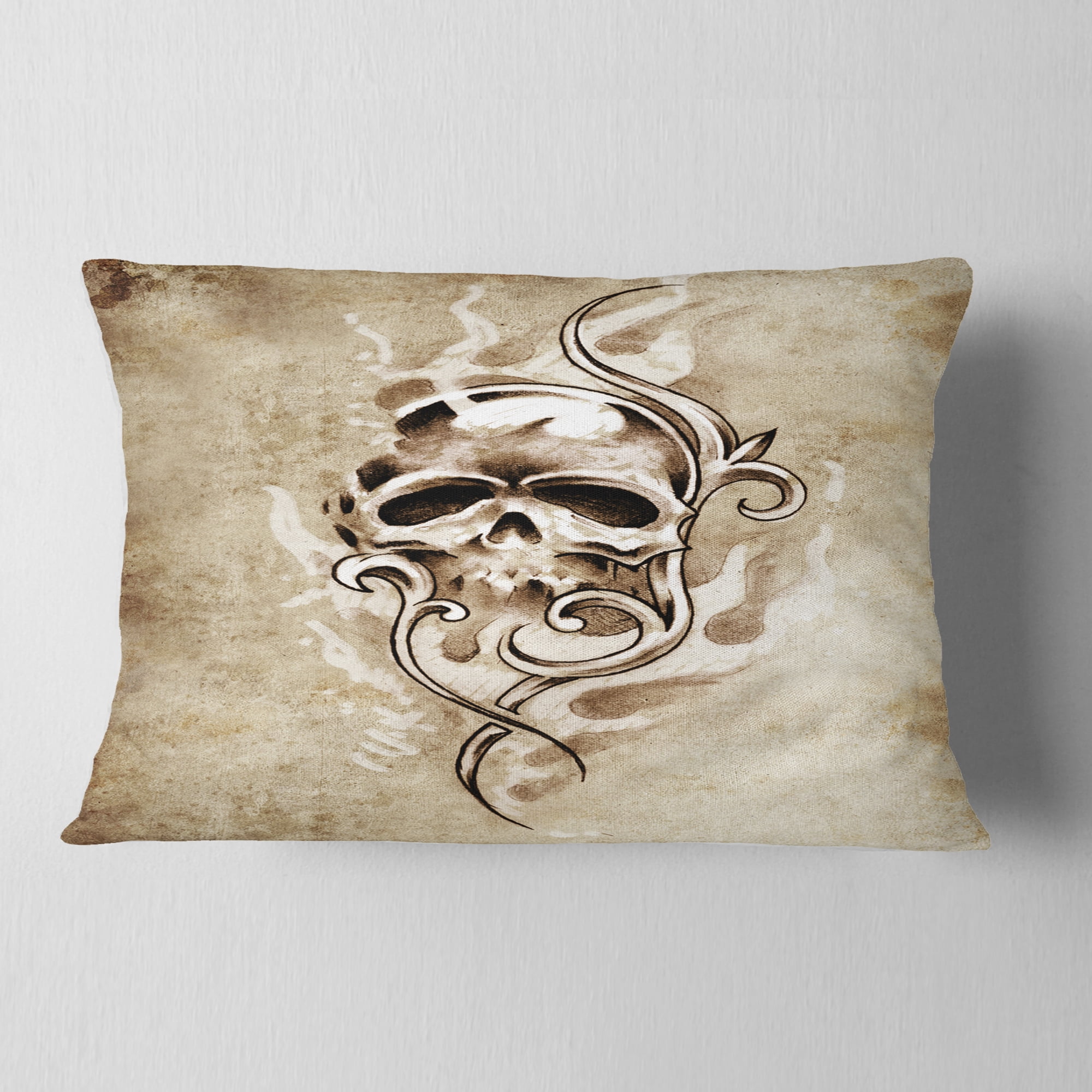 Designart Vintage Style Skull Devil Tattoo - Abstract Throw Pillow - 12x20