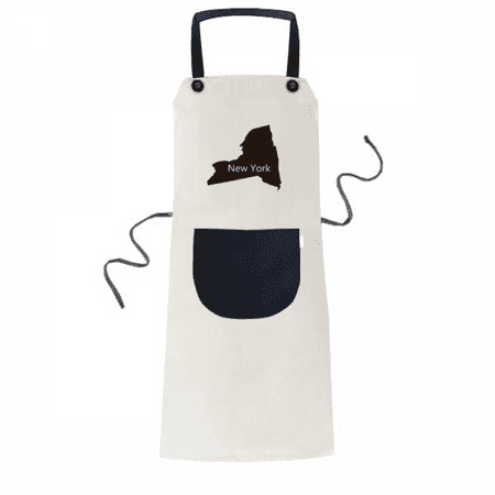 

New York USA Map Outline Apron Adjustable Bib Cotton Linen BBQ Kitchen Pocket Pinafore