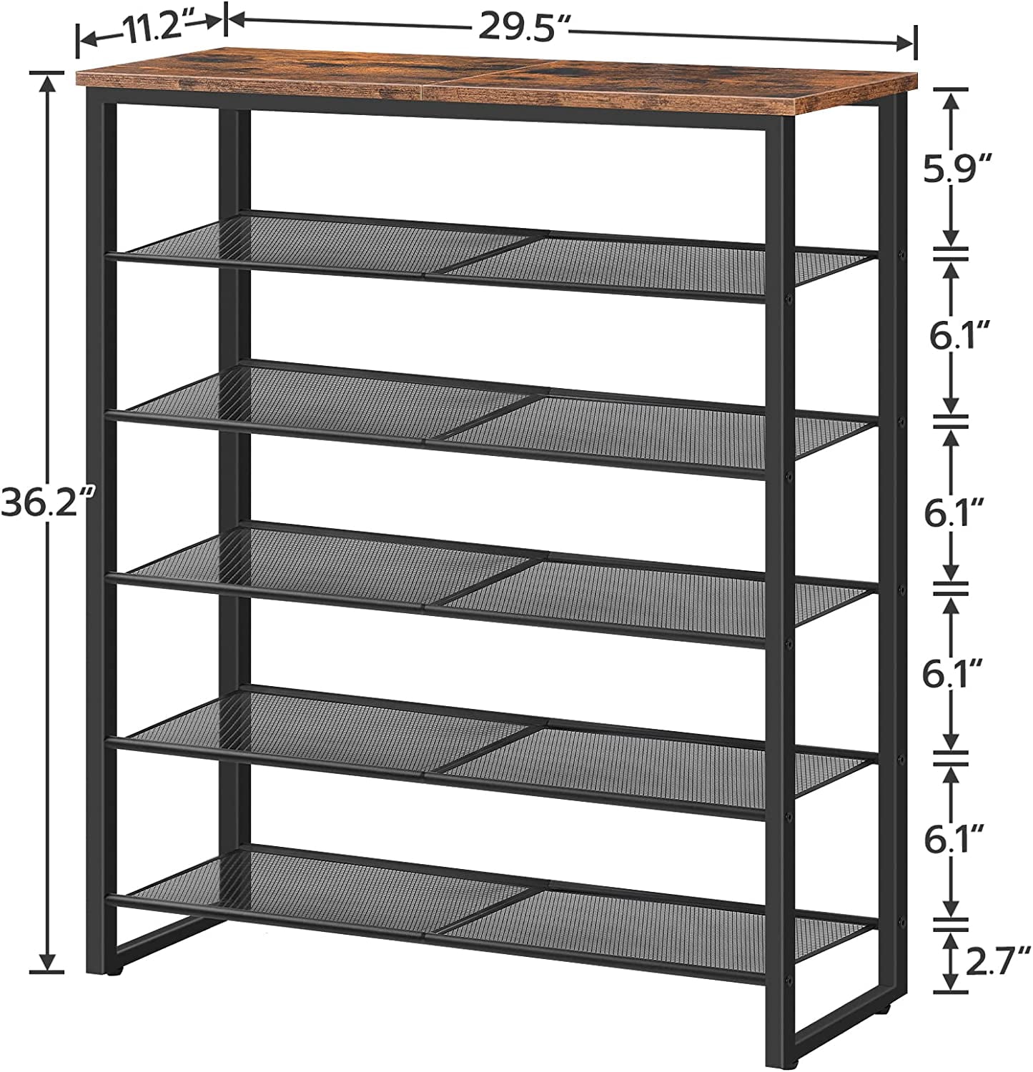 HOOBRO Shoe Rack 6-Tier Shoe Organizer Storage Shelf Entryway Closet Hallway Industrial Furniture Rustic Brown BF67XJ01G1
