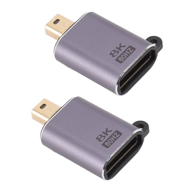 Adaptateur Mini DisplayPort vers DisplayPort 1.4, 2 Pcs Bande Passante 32,4 Gbps Adaptateur de Port d'Affichage Conception à Boucle et Trou pour Ordinateur Portable