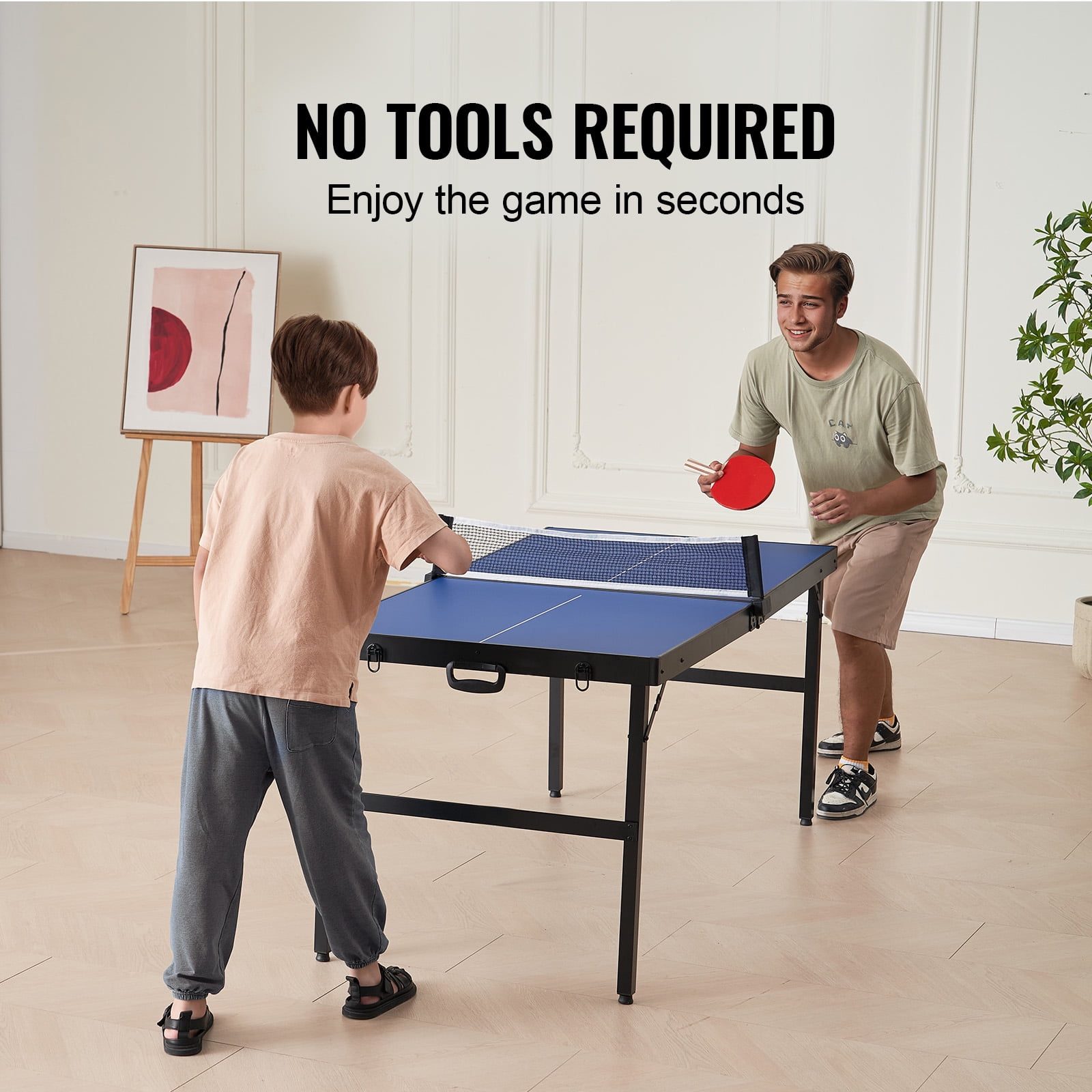 KFFKFF Table Tennis Set, Compact Indoor Ping Pong Equipment, MDF Foldable Table, Includes Net, 2 Rackets, 3 Balls, Travel Bag with Handle, Ready to Use - No Installation Needed