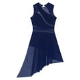 thumbnail image 5 of Alvivi Women Figure Skating Lyrical Dance Costume Rhinestone Asymmetrical Tulle Flowy Leotard Dress Navy Blue S, 5 of 7