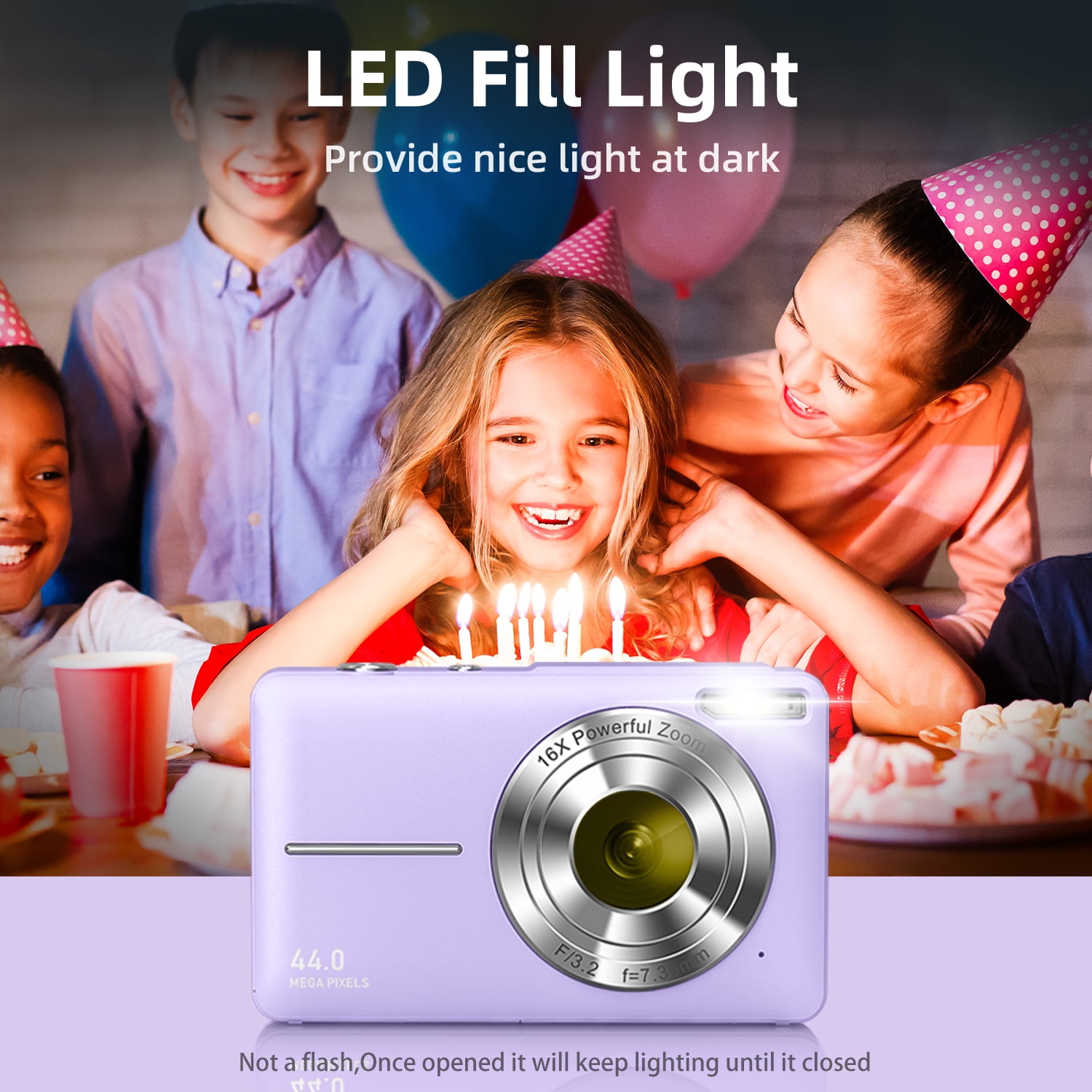 Digital Camera, FHD 1080P, Digital Point and Shoot, 44MP for Vlogging with Anti Shake 16X Zoom, Compact, Small for Children Teens Students Seniors