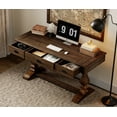 thumbnail image 4 of WAMPAT Farmhouse Office Desk with Charging Station - Vintage Rustic Executive Writing Table, Includes 3 Storage Drawers, Sturdy Solid Wood Legs and Ergonomic Rounded Edge for Study,Dark Brown, 4 of 6