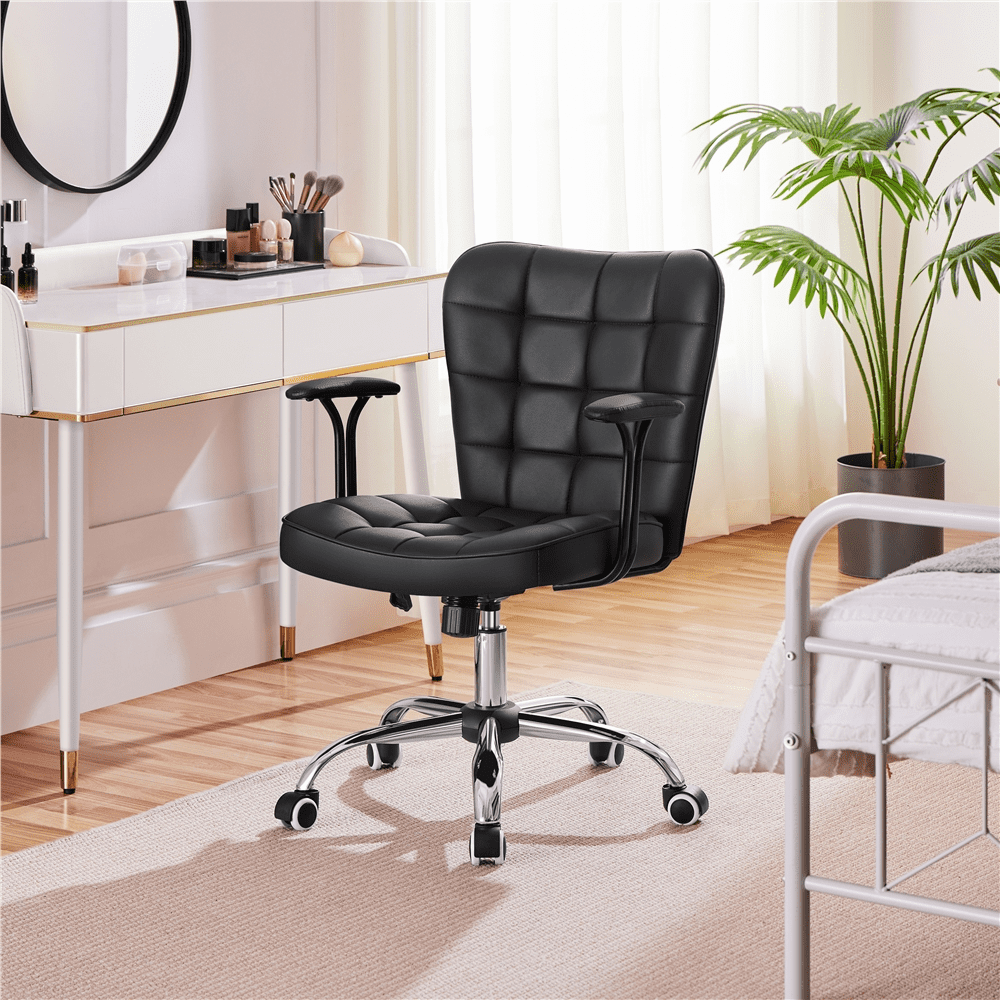 Yaheetech PU Leather Desk Chair with Padded Arms, Black