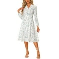 thumbnail image 2 of Unique Bargains Women's Button Up Split Long Sleeve Floral Flowy Party Maxi Dress XL White, 2 of 6