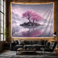 thumbnail image 6 of Rocky Island with Pink Blossom Trees in Calm Water, Serene Japanese Inspired for Nature Lovers, Sakura Landscape Wall Art, Housewarming Gift Tapestry Wall Hanging for Bedroom and Living Room, 6 of 7