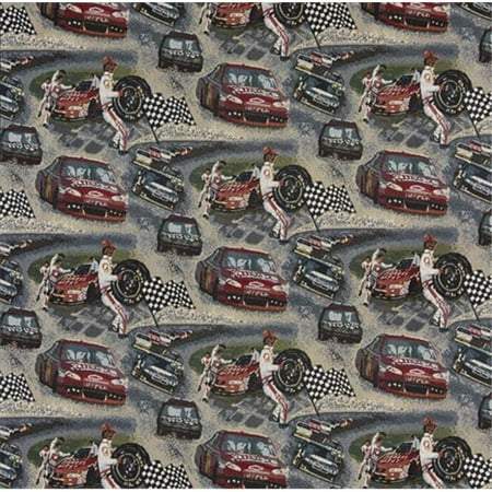 Designer Fabrics A012 54 in. Wide , Racing Cars, Pit Crew, Finish Checkered Flag, Race Track, Themed Tapestry Upholstery Fabric