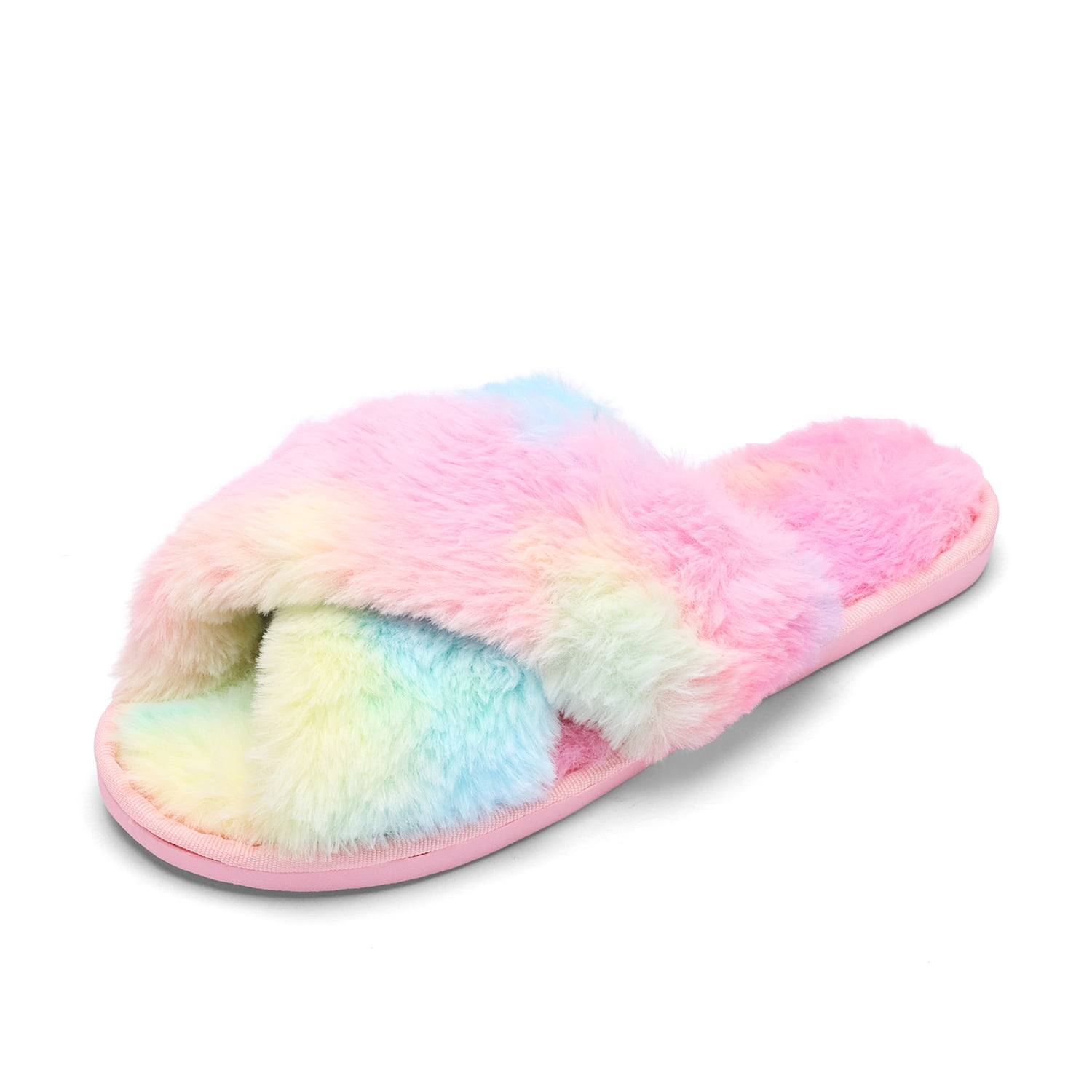 rainbow fluffy slippers