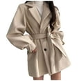 thumbnail image 4 of jtjvou Women's Wool Pea Coat Notch Lapel Double Breasted Winter Loose Short Button Belt Outerwear JacketBeige M, 4 of 4