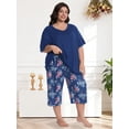 thumbnail image 3 of Homlouue Plus Size Womens Pajama Sets,V-Neck Sleepwear Top&Capri Printed Pants with Pockets,2 Piece Womens Lounge Set(4XL,Blue), 3 of 8