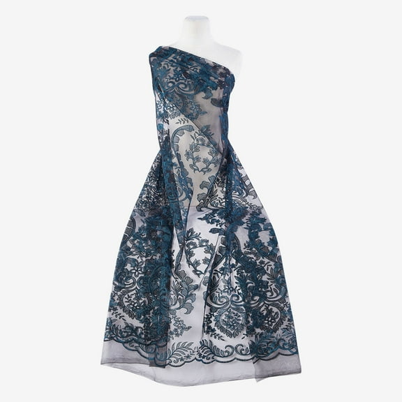 Zelouf Milan Metallic Yarn Emb On Mesh  , Sewing, DIY, Crafts Fabric by the Yard, Black/river, 3 Yard