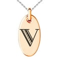 thumbnail image 1 of Stainless Steel Letter V Initial Metro Retro Monogram Engraved Small Oval Charm Pendant Necklace, 1 of 1