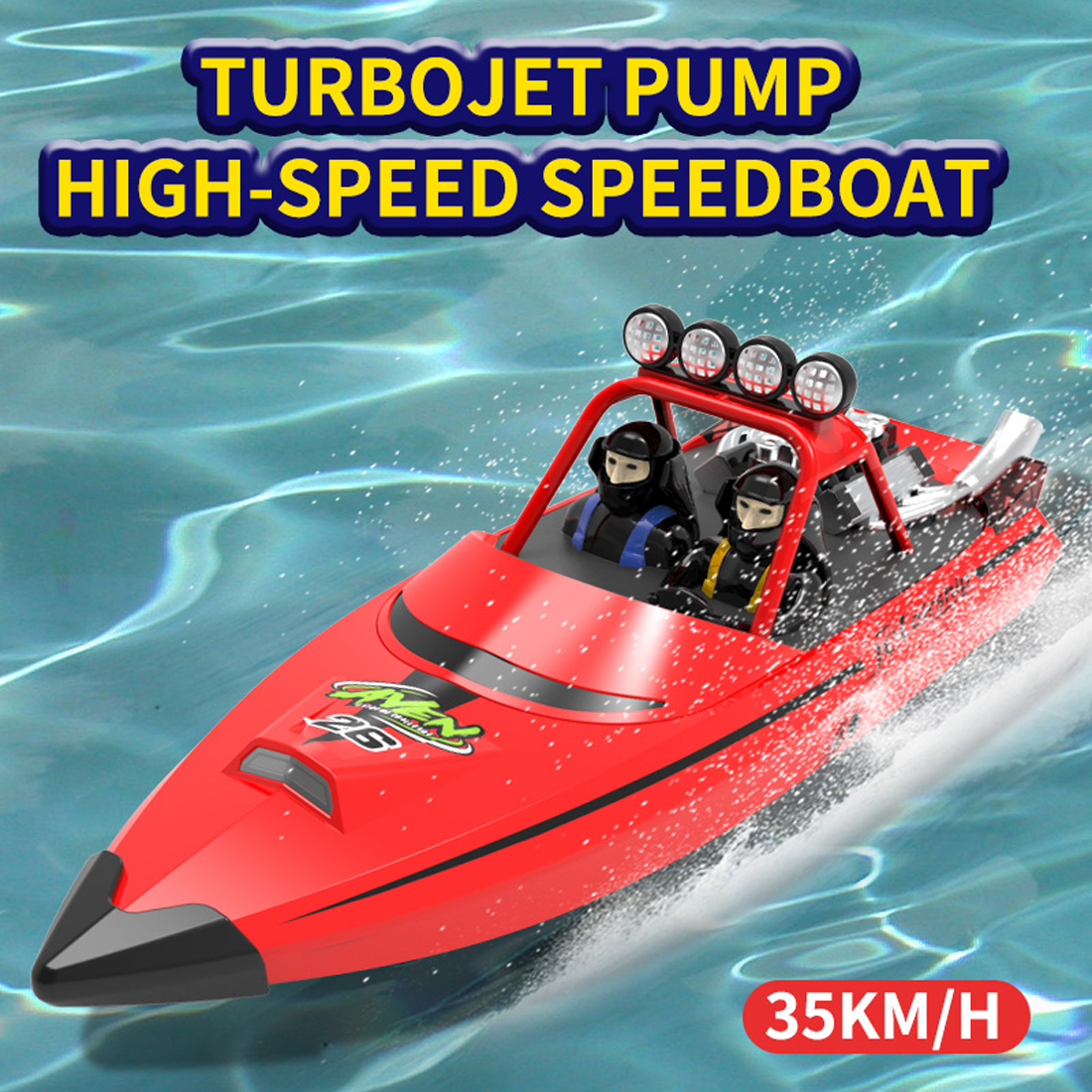 RC Boat for Adults, 2.4GHz Electric 30KM/H High Speed Turbine Simulation Remote Control Boat, RC Speedboat Model for Pools and Lakes with Controllable Lights