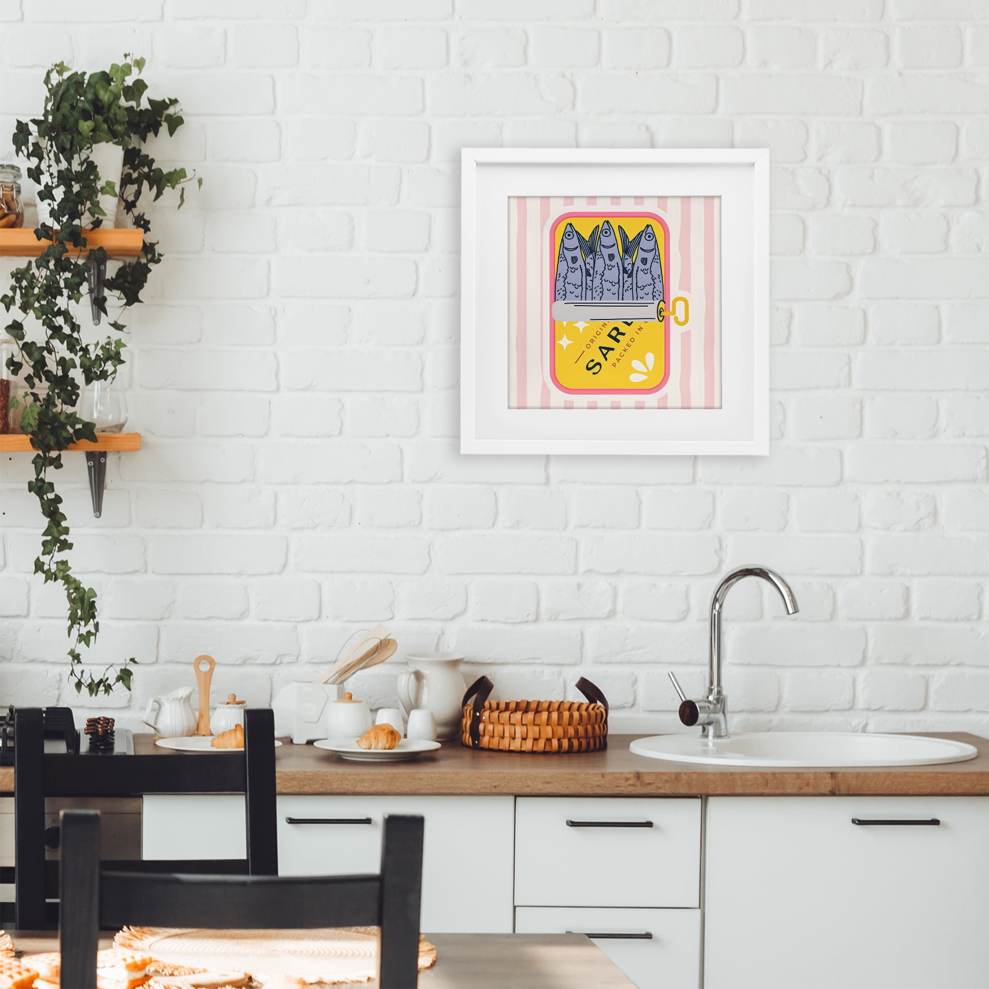 Stupell Industries Yellow Sardine Tin White Framed Print Under Glass, design by Creative Studio