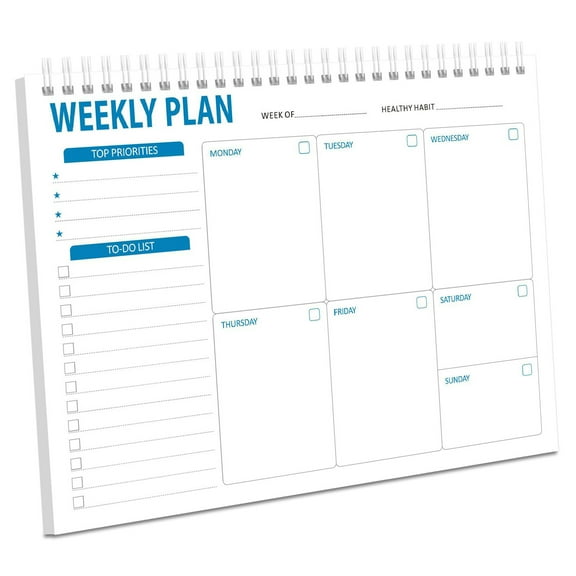 Weekly Planner Notepad Spiral with 52 Undated Sheet, 7.4" x 10" Daily To Do List Notepad Notebook, Tear off Monthly Aesthetic Work Desk Planner for Women Man Office School Agenda (Style A)