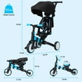 thumbnail image 2 of Baby Tricycle, 7-in-1 Folding Kids Tricycle with Adjustable Parent Handle, Safety Harness & Wheel Brakes, Removable Canopy, Ultra-Light Vehicle, Push Bike Gift for Toddlers for 1-6 Years（Blue）, 2 of 7