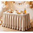 thumbnail image 4 of Khaki Checkered Ruffled Table Skirt, Detachable Wrap‑Around Table Curtain With Fastener Tape, Under‑Table Concealment Cover For Wedding Banquet, Buffet, Party, Podium Decoration (Khaki), 4 of 6