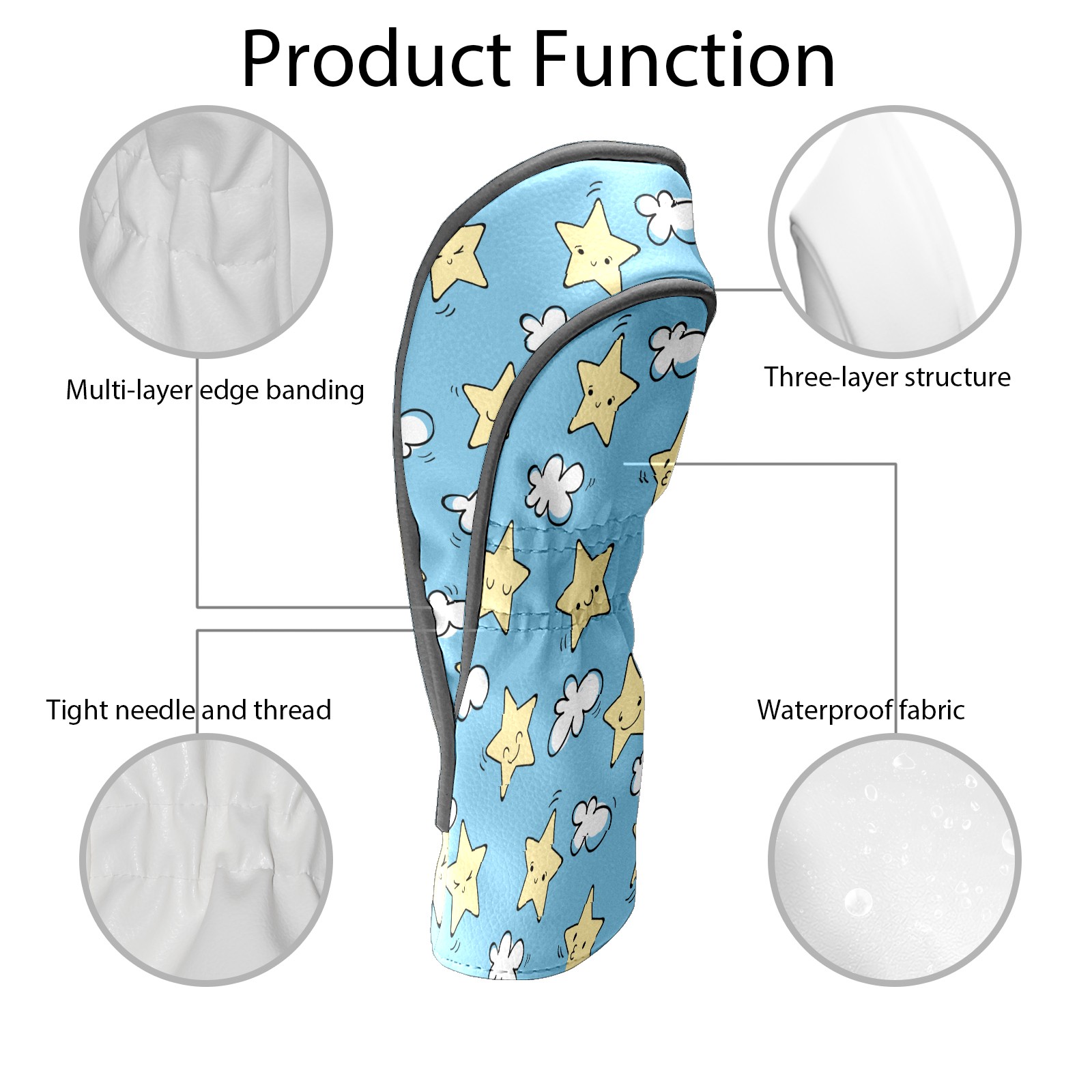 Golf Club Covers, Blue Stars Premium PU Leather Driver Hybrid Putter Head Covers with Velvet Lining, Waterproof Golf Gifts for Men Women