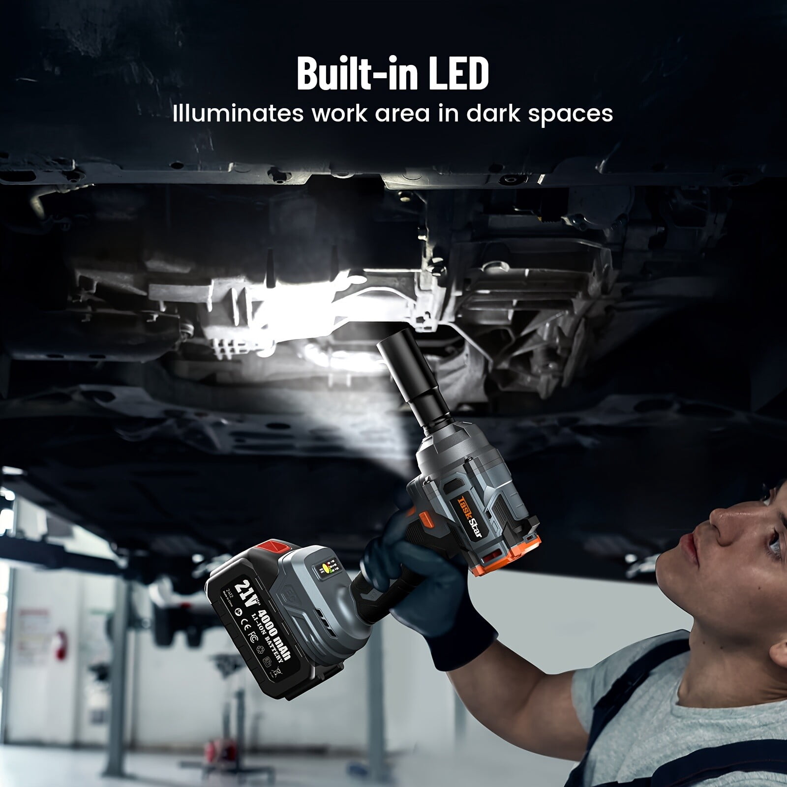 TaskStar 450nm Electric 1/2" Cordless Impact  Wrench Brushless 2800RPM 4000mah