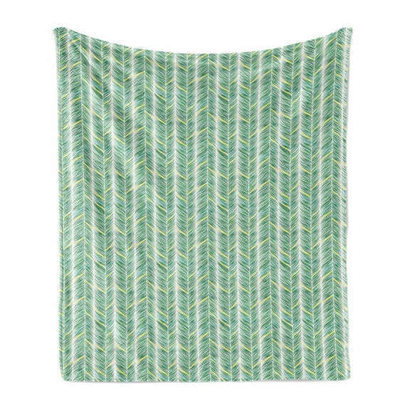 Jungle Leaves Soft Flannel Fleece Throw Blanket, Swift Stripes Curving Repetitive Pattern, Cozy Plush for Indoor and Outdoor Use, 50" x 70", Sea Green Cream, by Ambesonne
