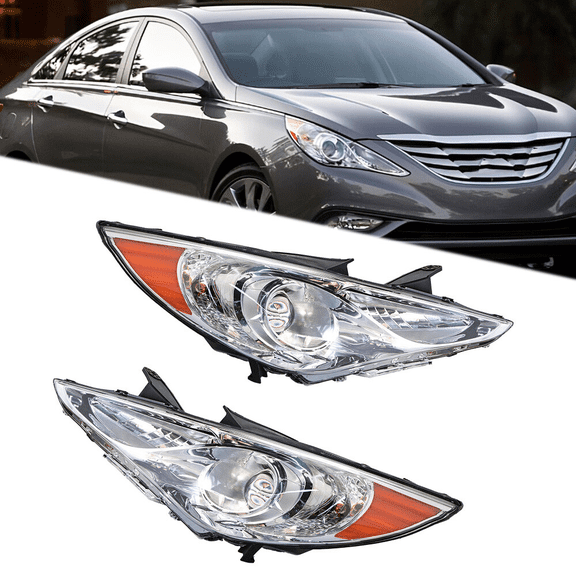 Titans Motors LED Headlight Assembly Pair Fits 2011–2014 Hyundai Sonata with Chrome Housing and Clear Lens