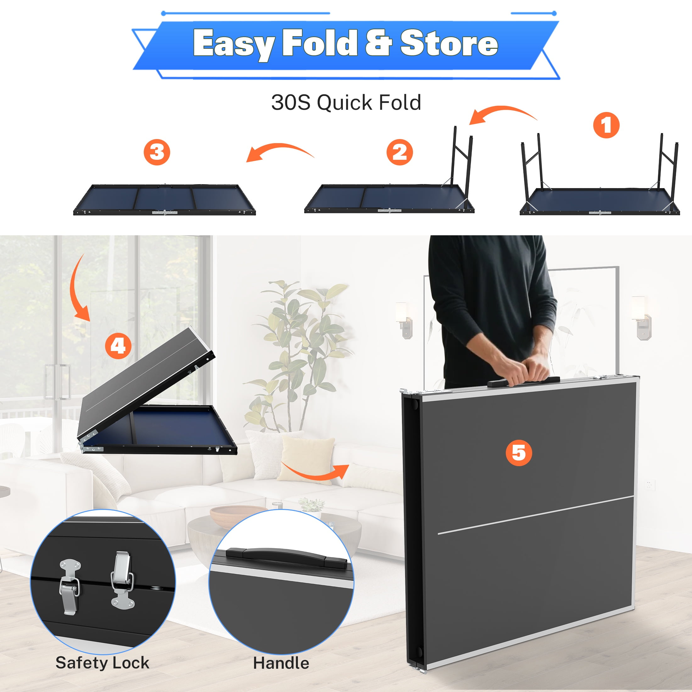 5ft Mid-Size Table Tennis Table Foldable, Portable Ping Pong Table Set for Indoor & Outdoor Games, SEGMART High-Performance Ping Pong Paddle 2 Player Set, Easy Assembly and Adujstable Ping Pong Table