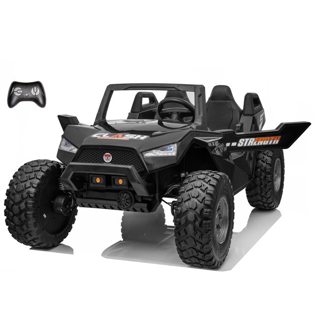 VOLTZ TOYS UTV 24 V pour Enfants à 2 Places - Buggy des Dunes Tout-Terrain Réaliste avec Pneus EVA, Suspension à Ressorts, Télécommande et Musique - Noir