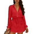thumbnail image 2 of TAGOLD Womens Short Sleeve V Neck Dress Solid Color Lapel Short Sleeve Short Dress, 2 of 4