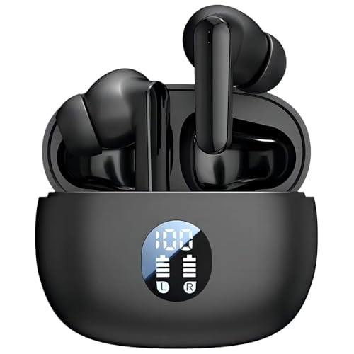 Auriculares inalámbricos, auriculares Bluetooth 5.4 con graves estéreo, auriculares con reducción de ruido, tiempo de reproducción de 120 horas, USB-C impermeable IPX7, auriculares con pantalla LED de