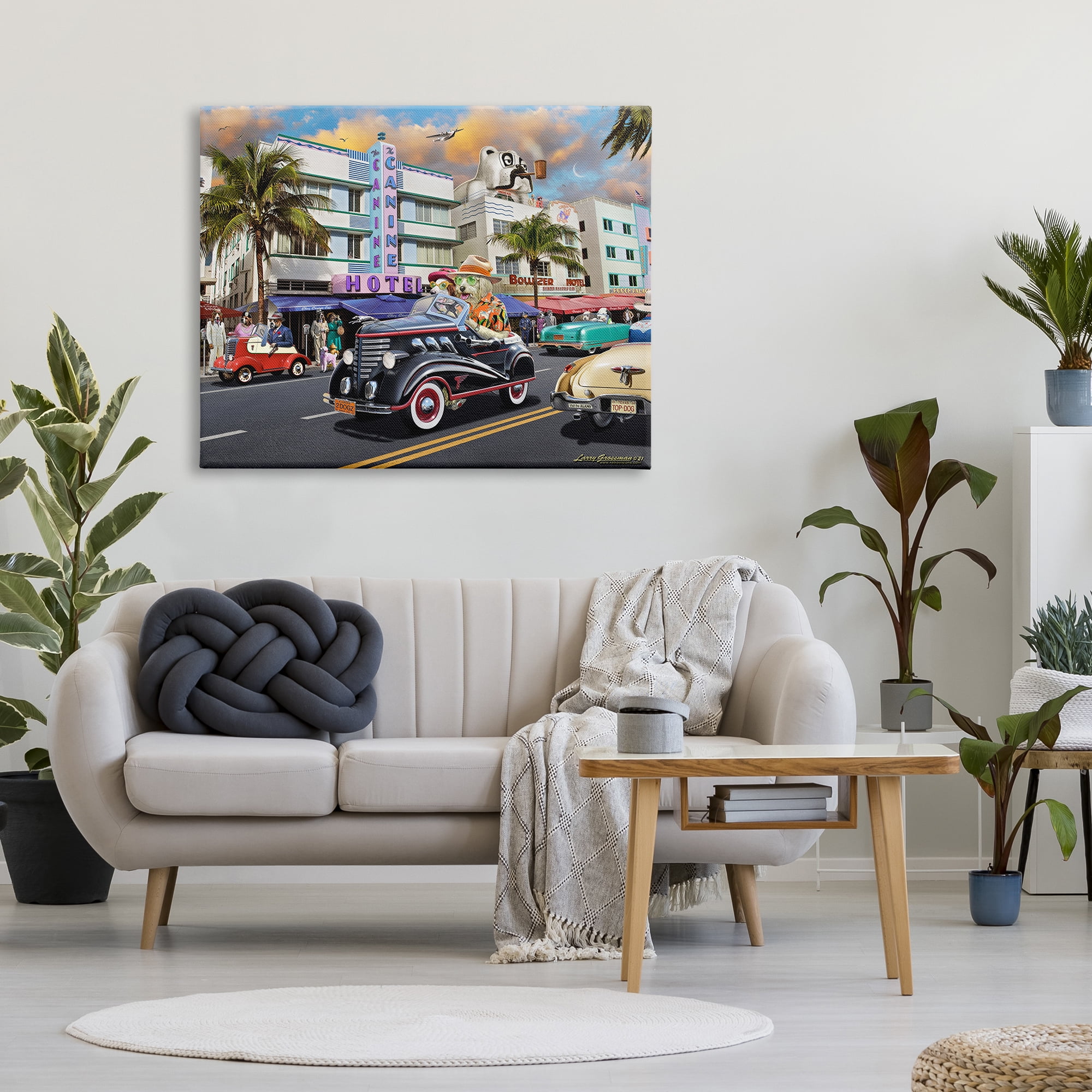 Stupell Industries Dog Days Miami Transportation Painting Gallery Wrapped Canvas Art Print Wall Art, 48 x 36