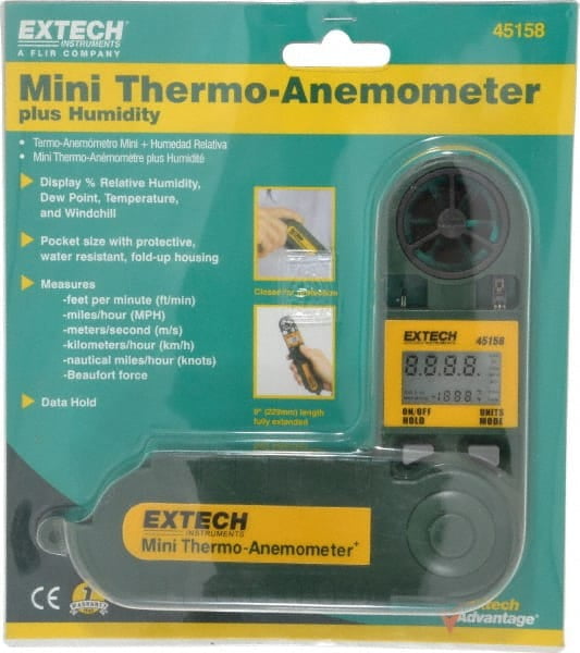 Extech 45158 Mini ThermoAnemometer for Air Velocity, Relative Humidity