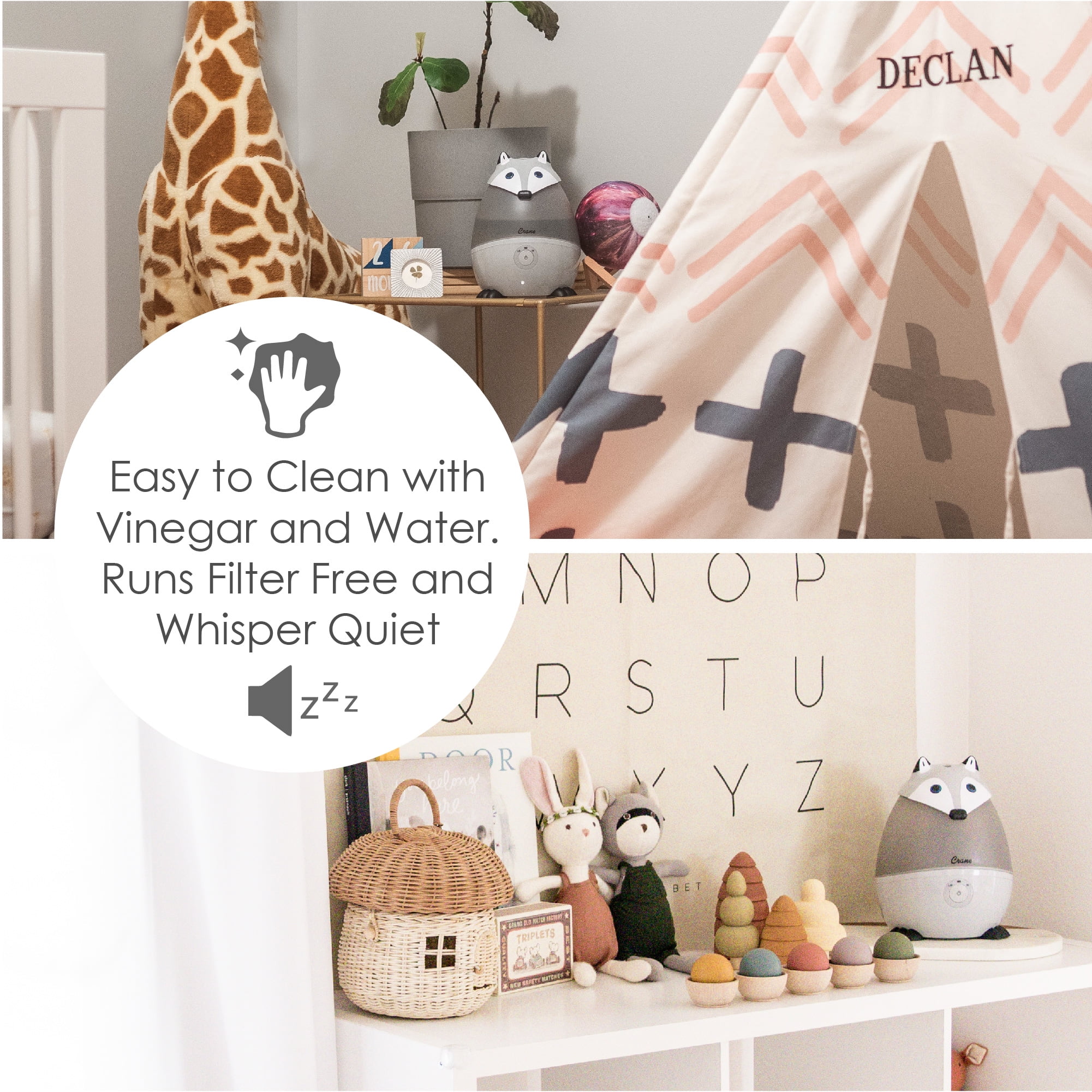 Crane Adorables Ultrasonic Mini Humidifiers for Bedroom and Baby Nursery, .5 Gallon Cool Mist Air Humidifier for Large Room or Kid's Room